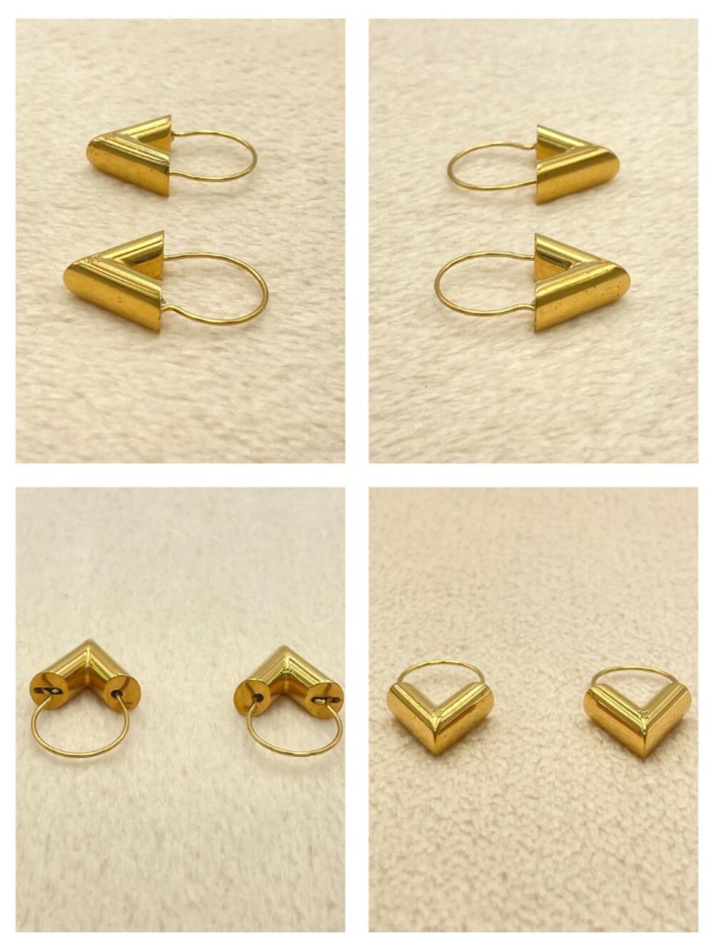 Authentic Louis Vuitton 2 PAIRS Essential V Gold Tone Hoop Earrings LV Logo - Picture 8 of 16
